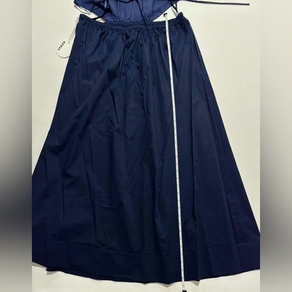 STAUD Vanessa halterneck cotton blend poplin dress pocket tie back midi navy xl - Picture 8 of 14